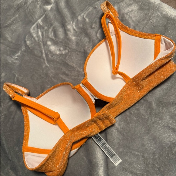 PINK Victoria's Secret Glittering Orange Swim Top Size Large - Picture 7 of 9